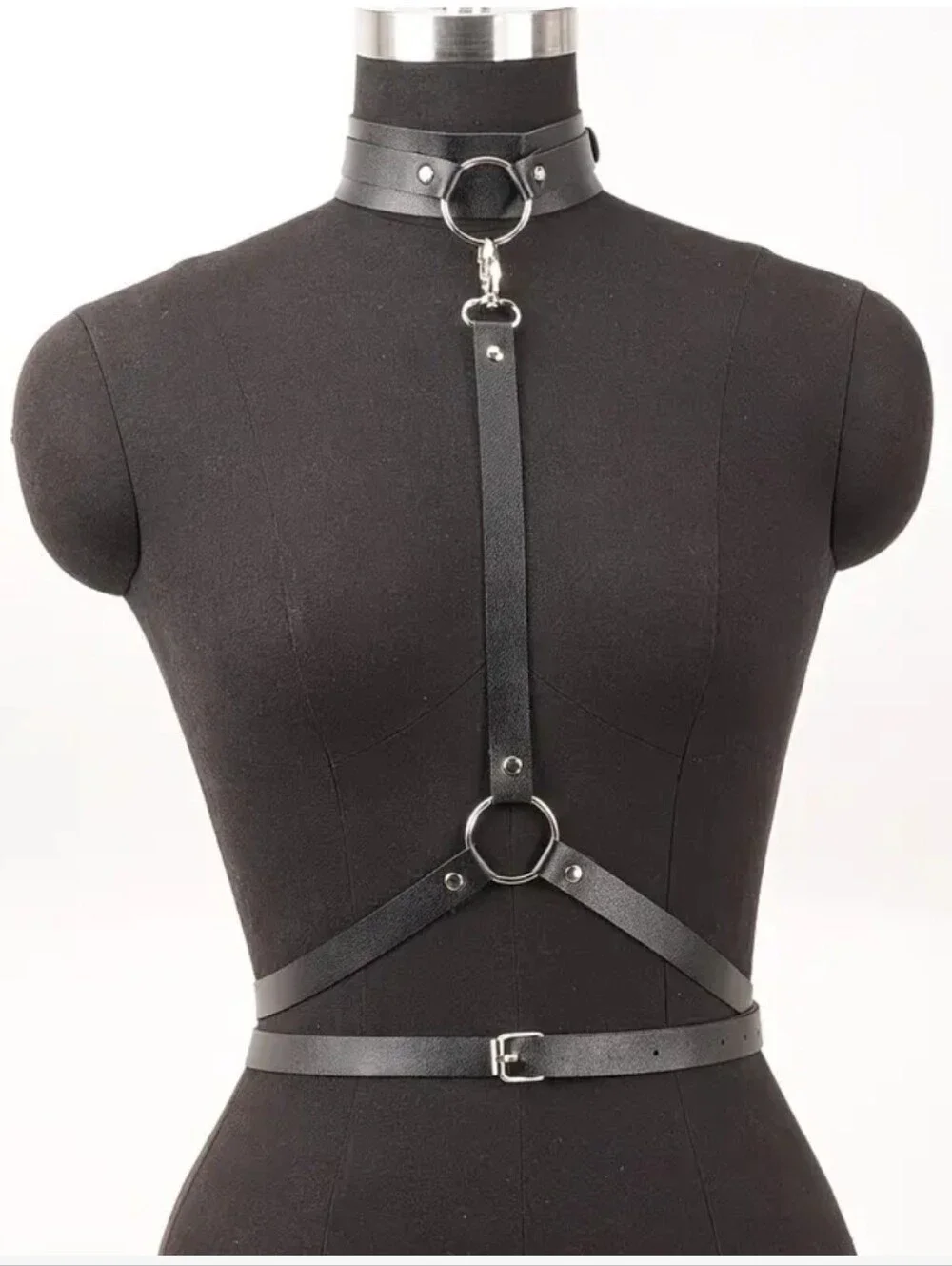Trendy-Women's Gothic PU Leather Adjistable Waist Belt With Choker Harness
